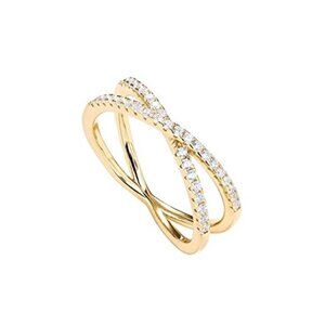 14K Gold Plated X Ring Simulated Diamond CZ Criss Cross Ring for Women